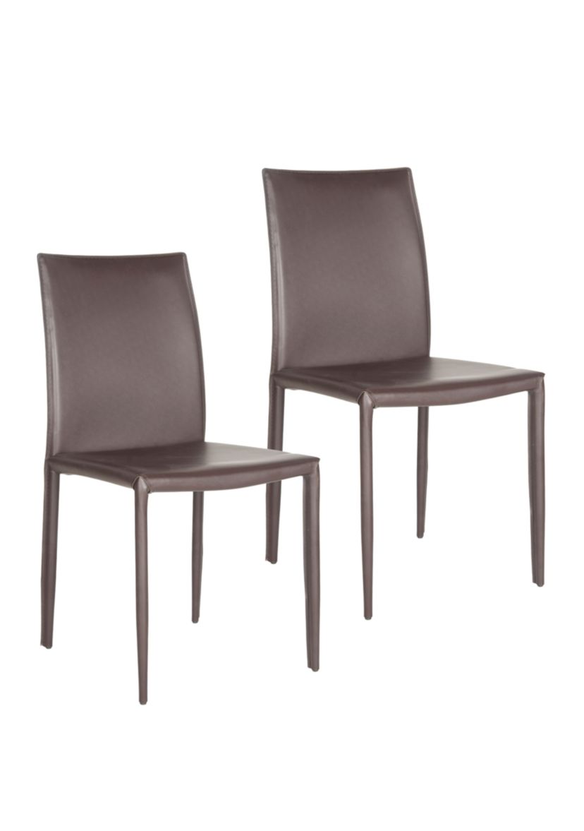 Set of 2 Karna Kd Brown Bonded Leather Side Chairs