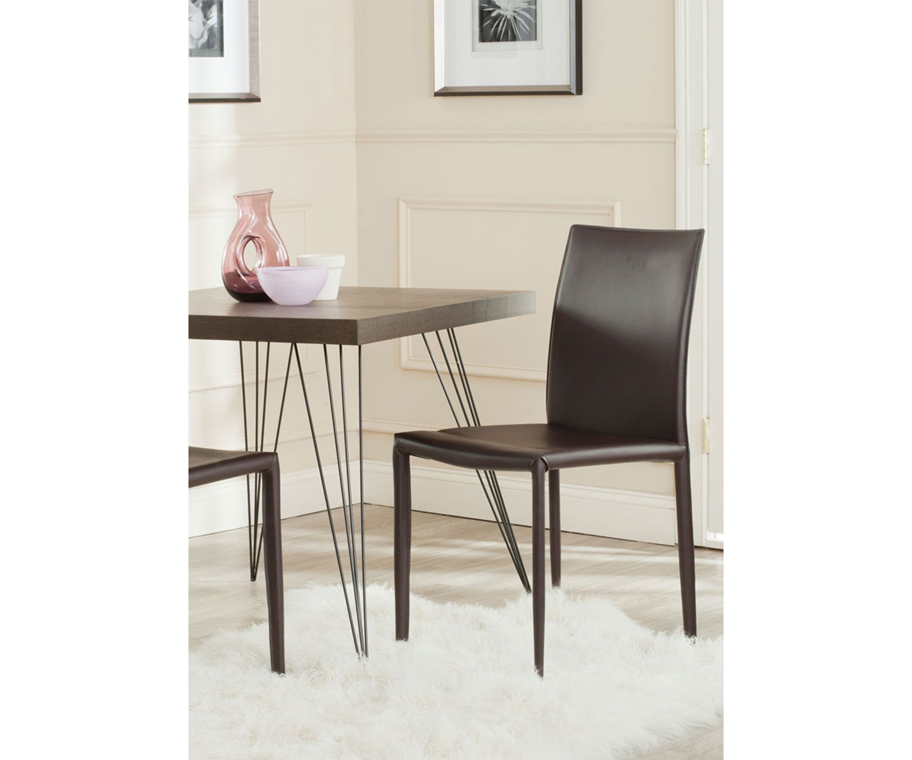 Set of 2 Karna Kd Brown Bonded Leather Side Chairs