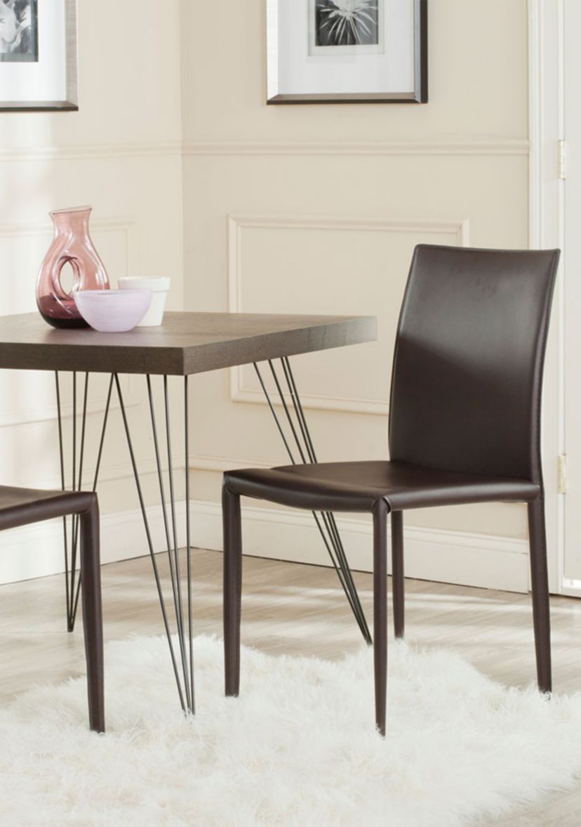 Set of 2 Karna Kd Brown Bonded Leather Side Chairs
