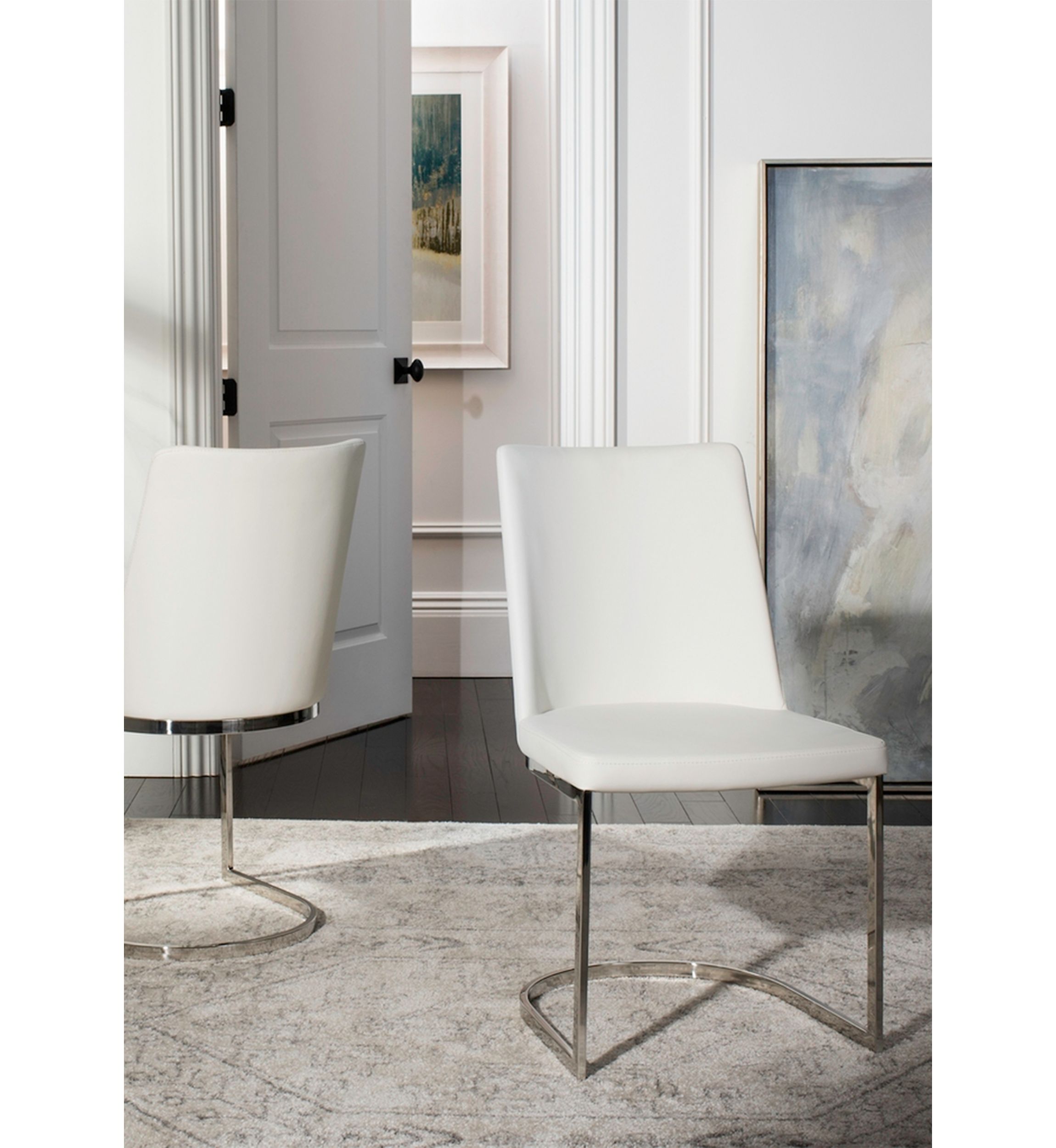 Set of 2 Parkston White Polyurethane Leather Side Chairs