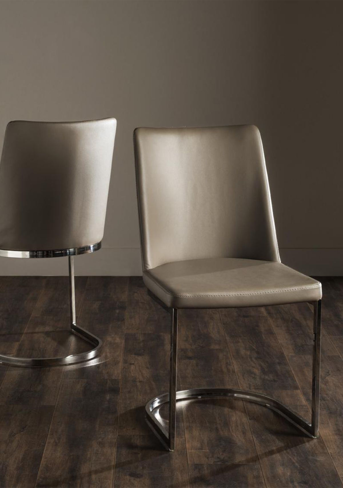 Set of 2 Parkston Taupe Polyurethane Leather Side Chairs