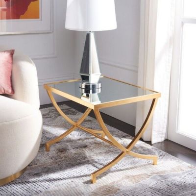Safavieh Maureen Glass Top Gold Leaf Accent Table