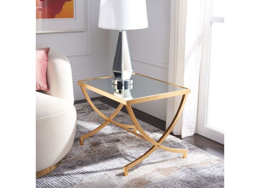 Maureen Glass Top Gold Leaf Accent Table