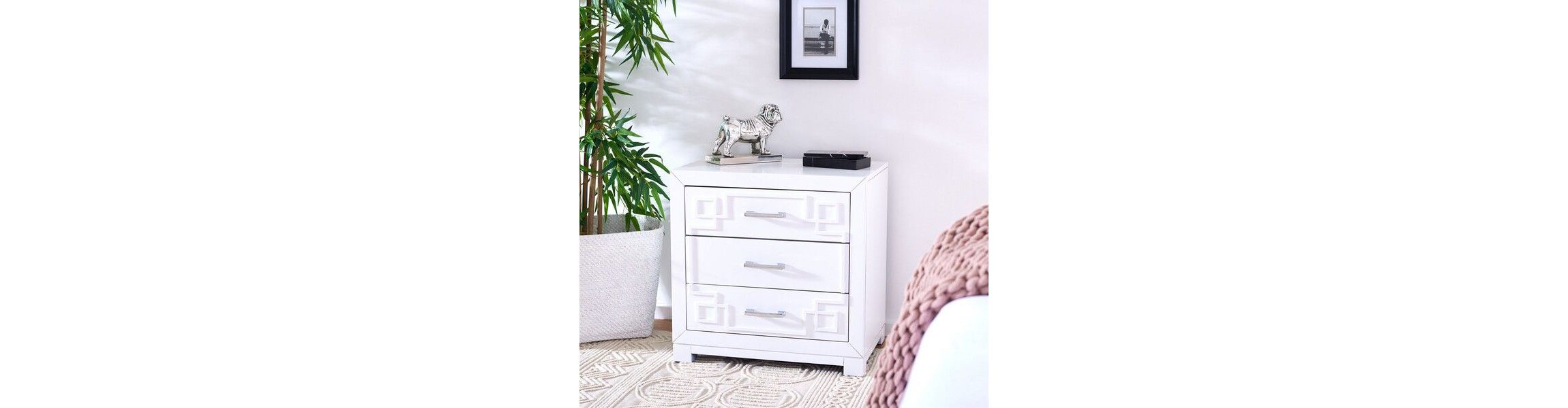 Raina Three Drawer Greek Key Night Stand