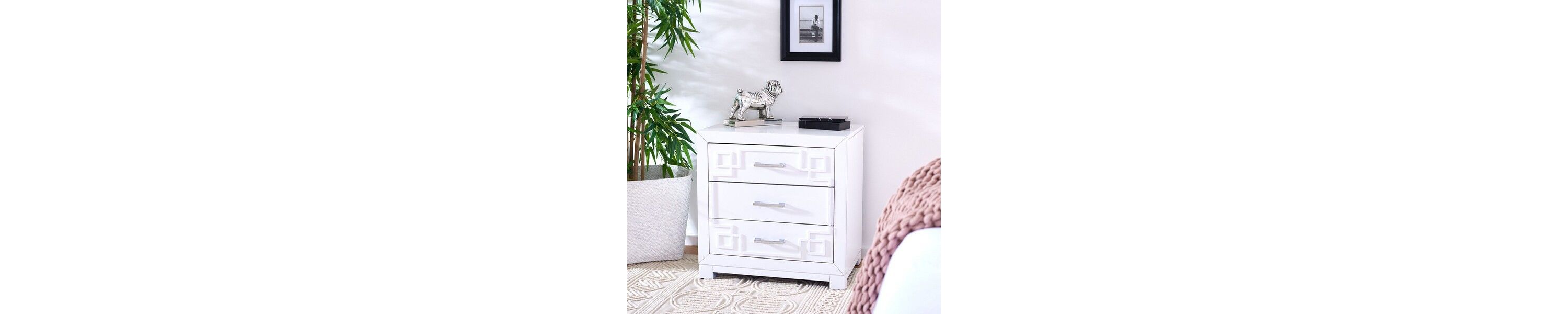 Raina Three Drawer Greek Key Night Stand