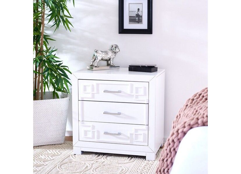 Raina Three Drawer Greek Key Night Stand