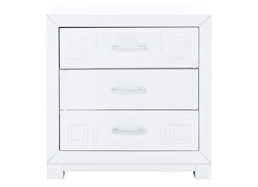Raina Three Drawer Greek Key Night Stand