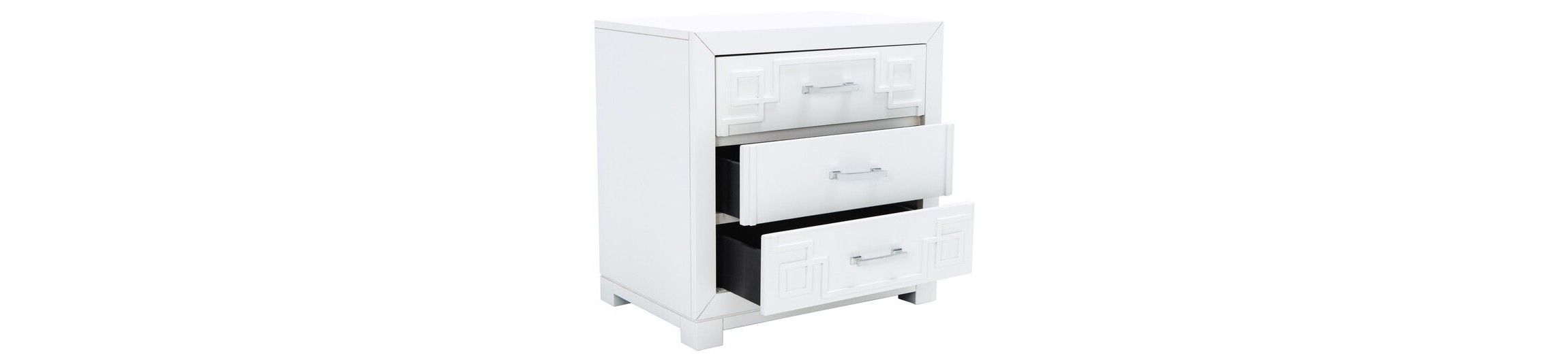 Raina Three Drawer Greek Key Night Stand