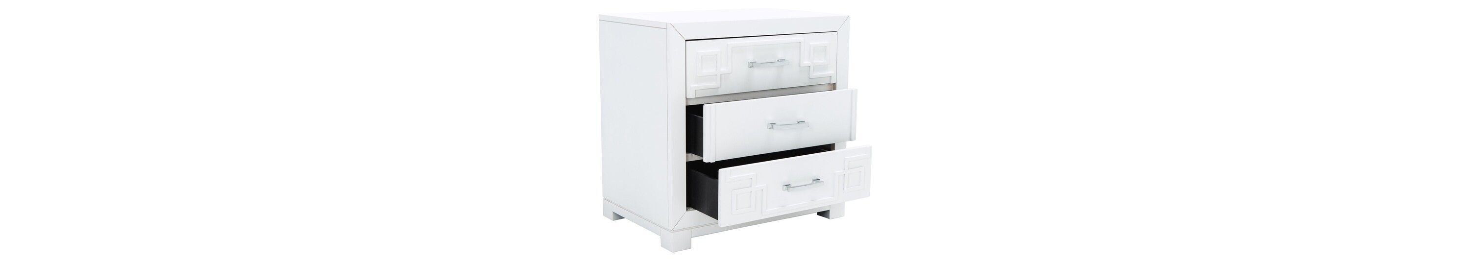 Raina Three Drawer Greek Key Night Stand