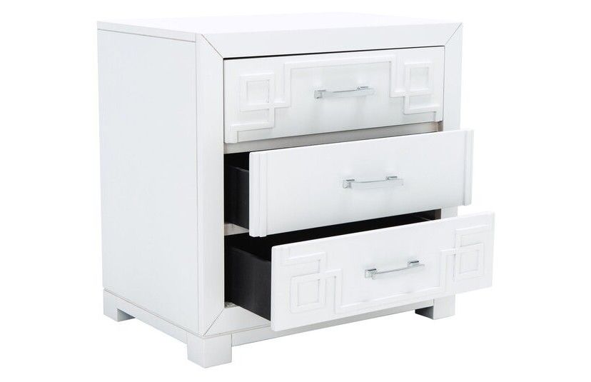 Raina Three Drawer Greek Key Night Stand