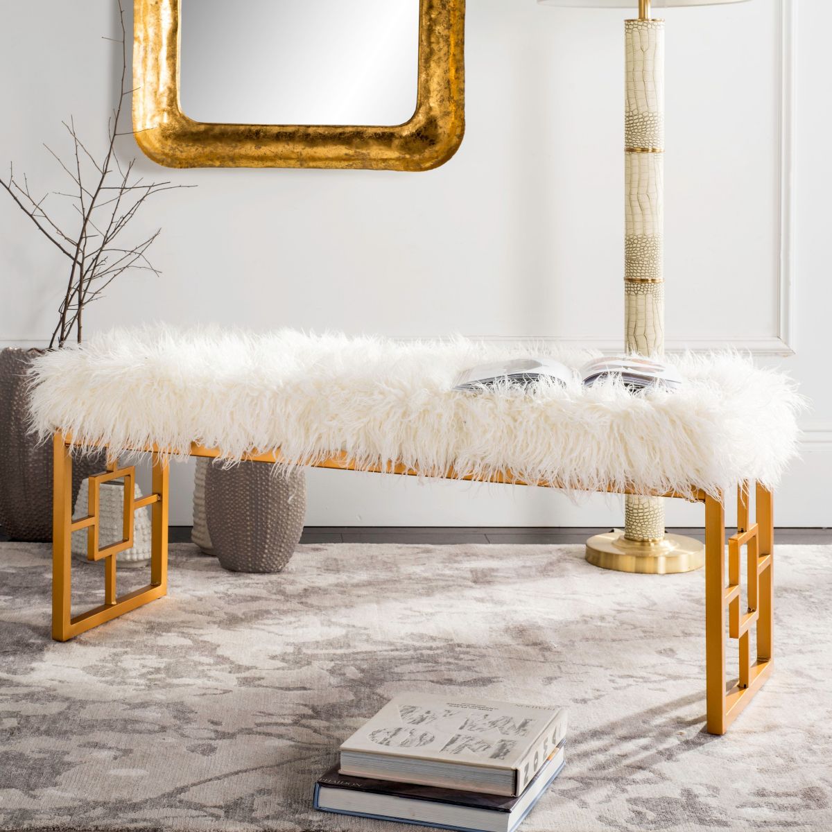 Mera Faux Sheepskin Bench