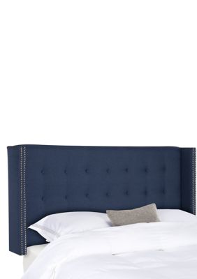 Safavieh Keegan Linen Tufted Winged Headboard, Navy Blue
