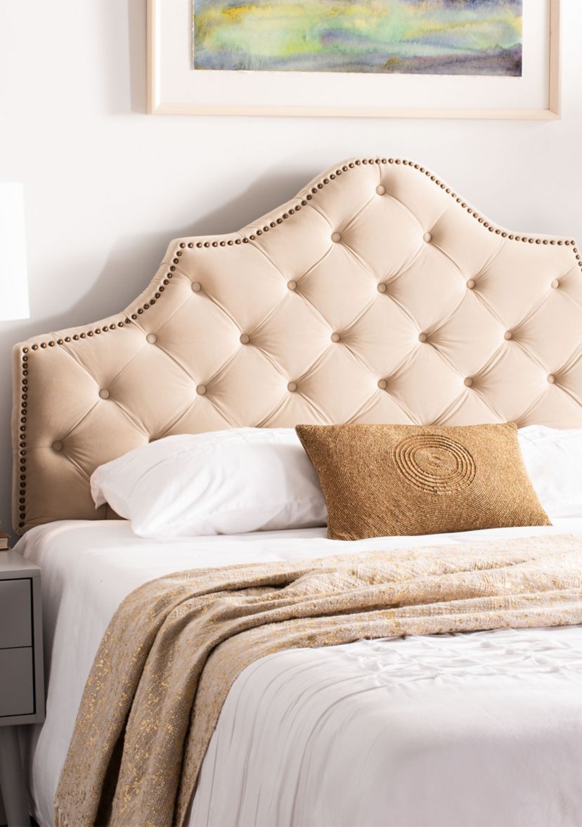Arebelle Buckwheat Velvet Headboard  - Brass Nailhead