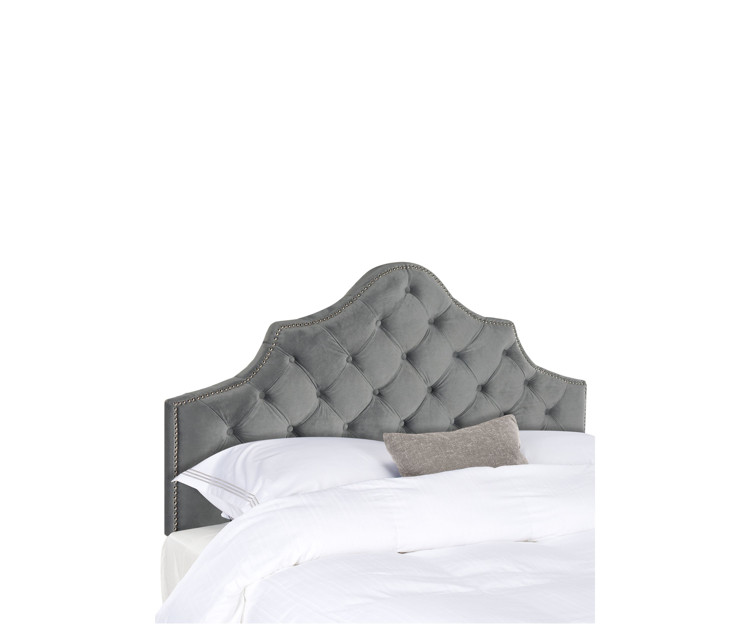 Arebelle Pewter Velvet Tufted Headboard - Silver Nailhead