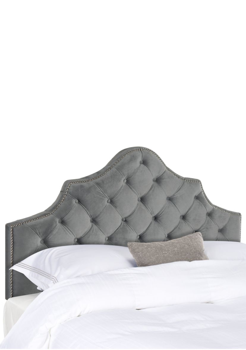 Arebelle Pewter Velvet Tufted Headboard - Silver Nailhead