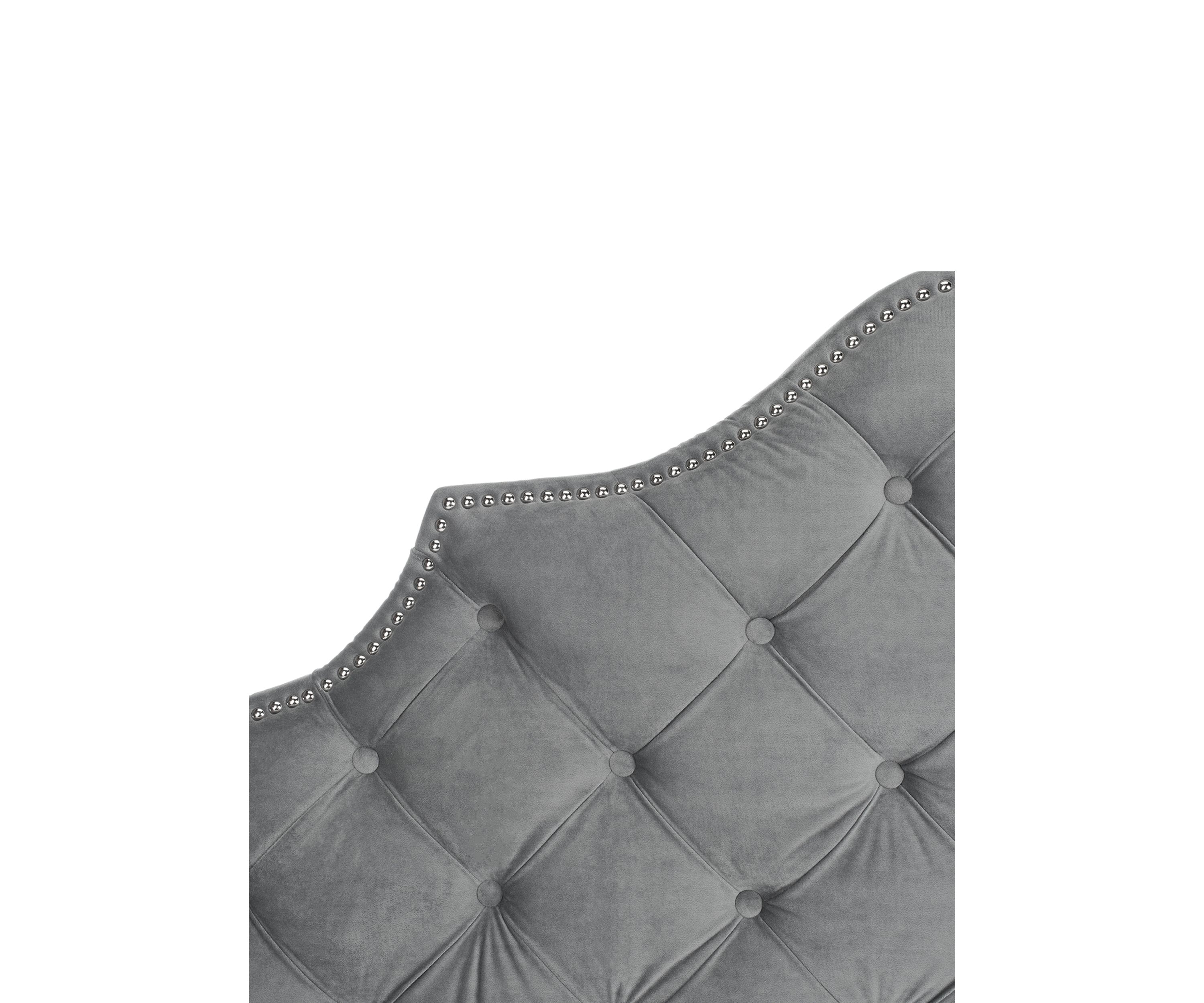 Arebelle Pewter Velvet Tufted Headboard - Silver Nailhead