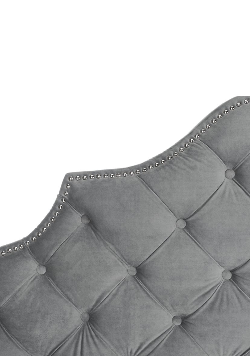Arebelle Pewter Velvet Tufted Headboard - Silver Nailhead