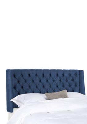 Safavieh London Linen Tufted Winged Headboard, Navy Blue