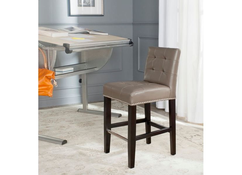 Thompson 23.9" Leather Counter Stool W/ Silver Nailheads