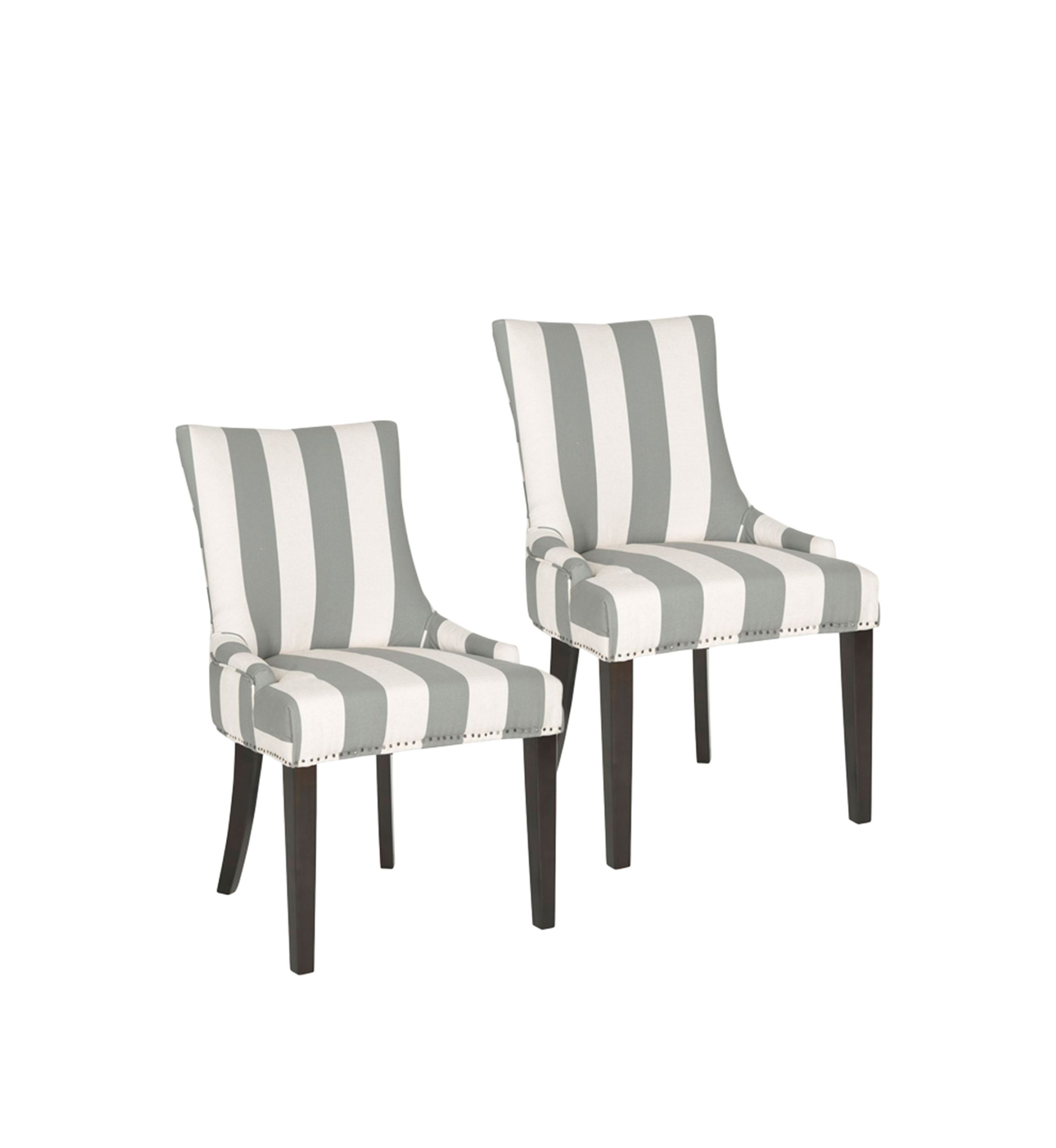 Set of 2 Lester Dining Chair Gray and Bone Striped