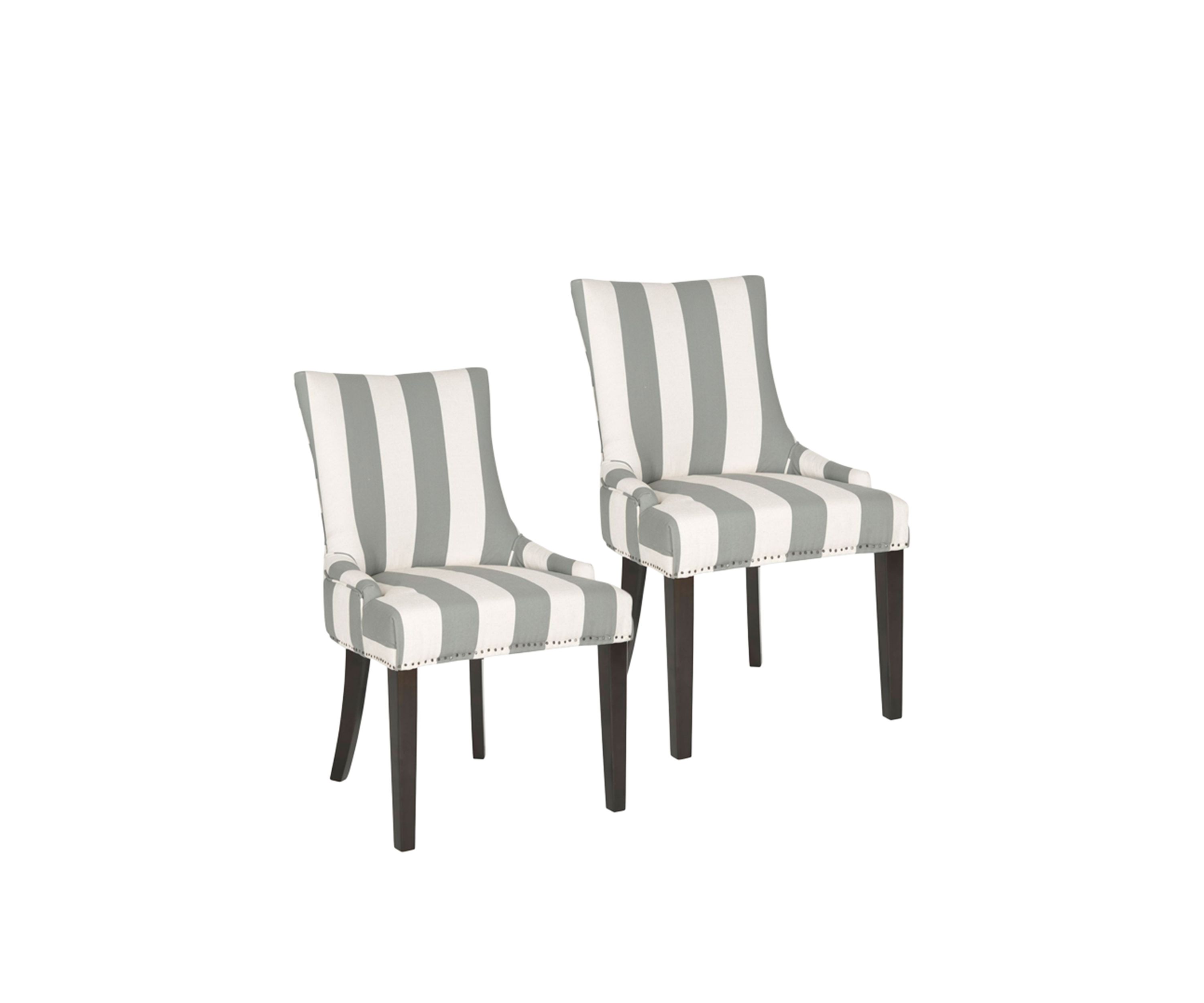 Set of 2 Lester Dining Chair Gray and Bone Striped