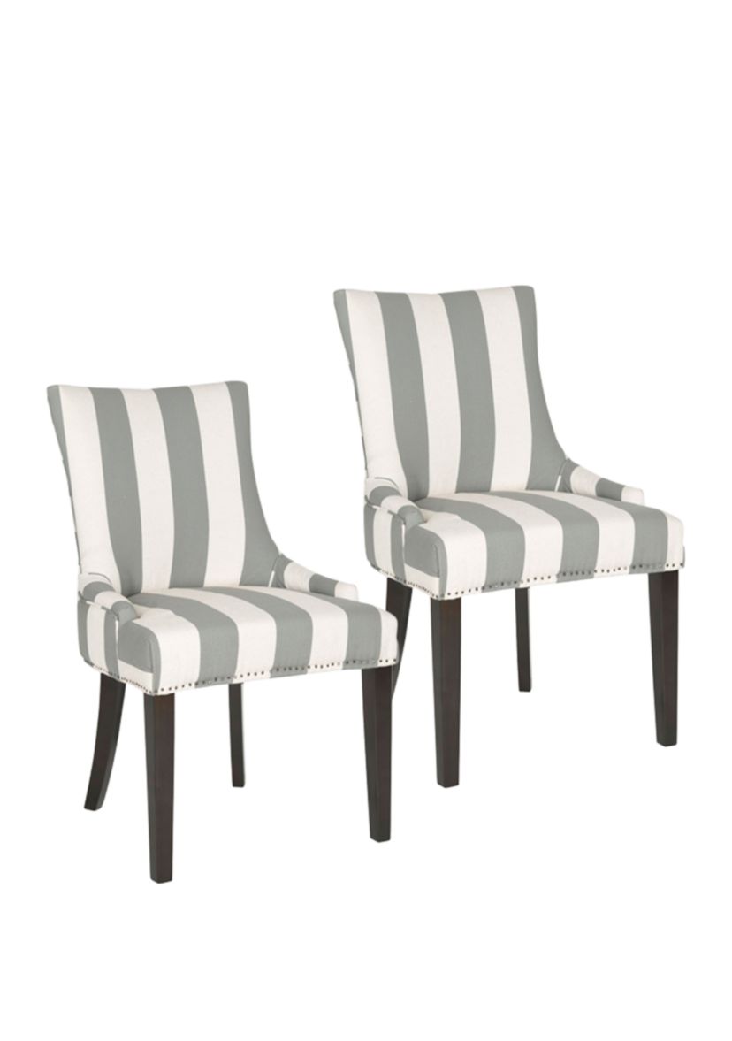 Set of 2 Lester Dining Chair Gray and Bone Striped