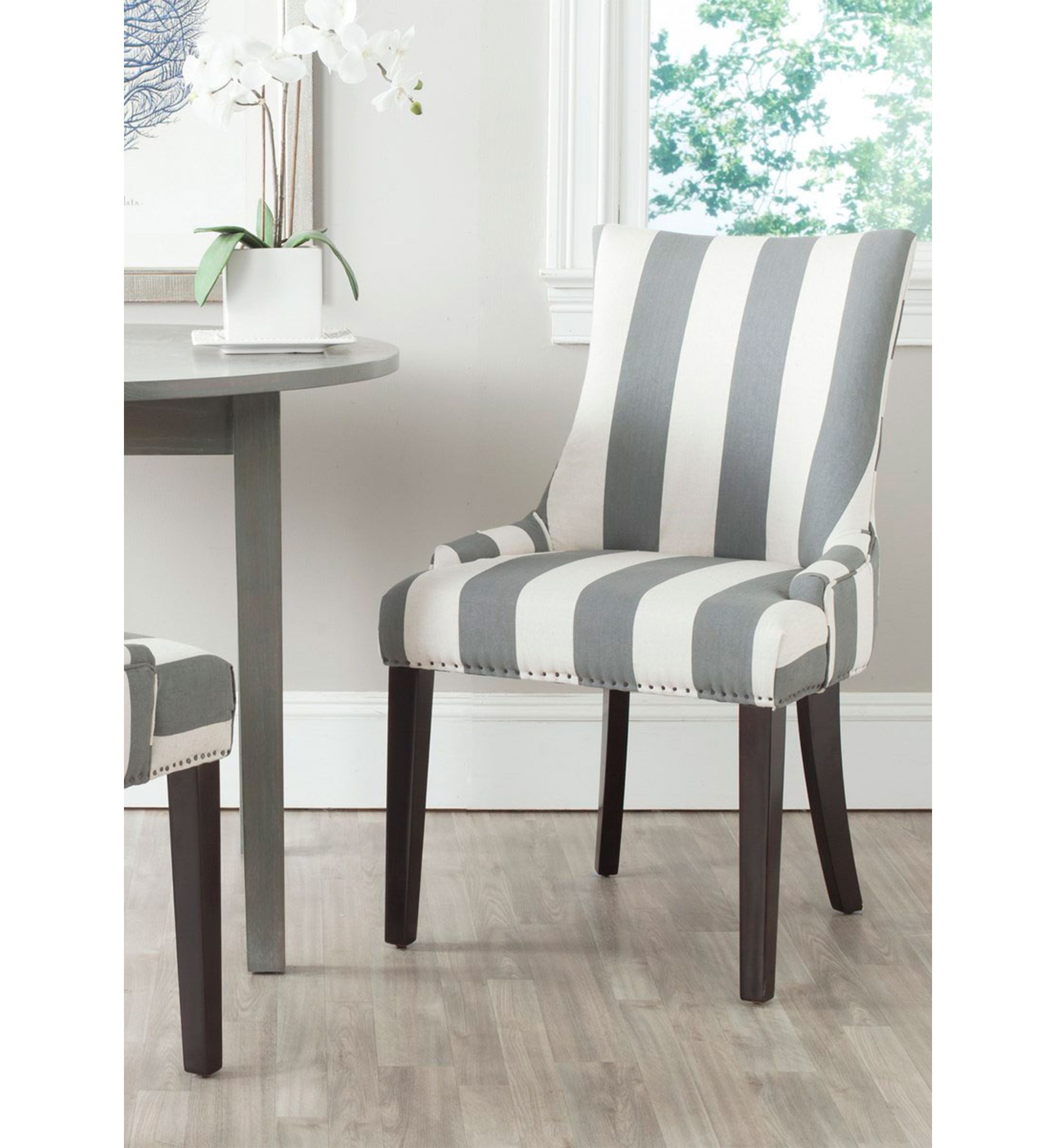 Set of 2 Lester Dining Chair Gray and Bone Striped