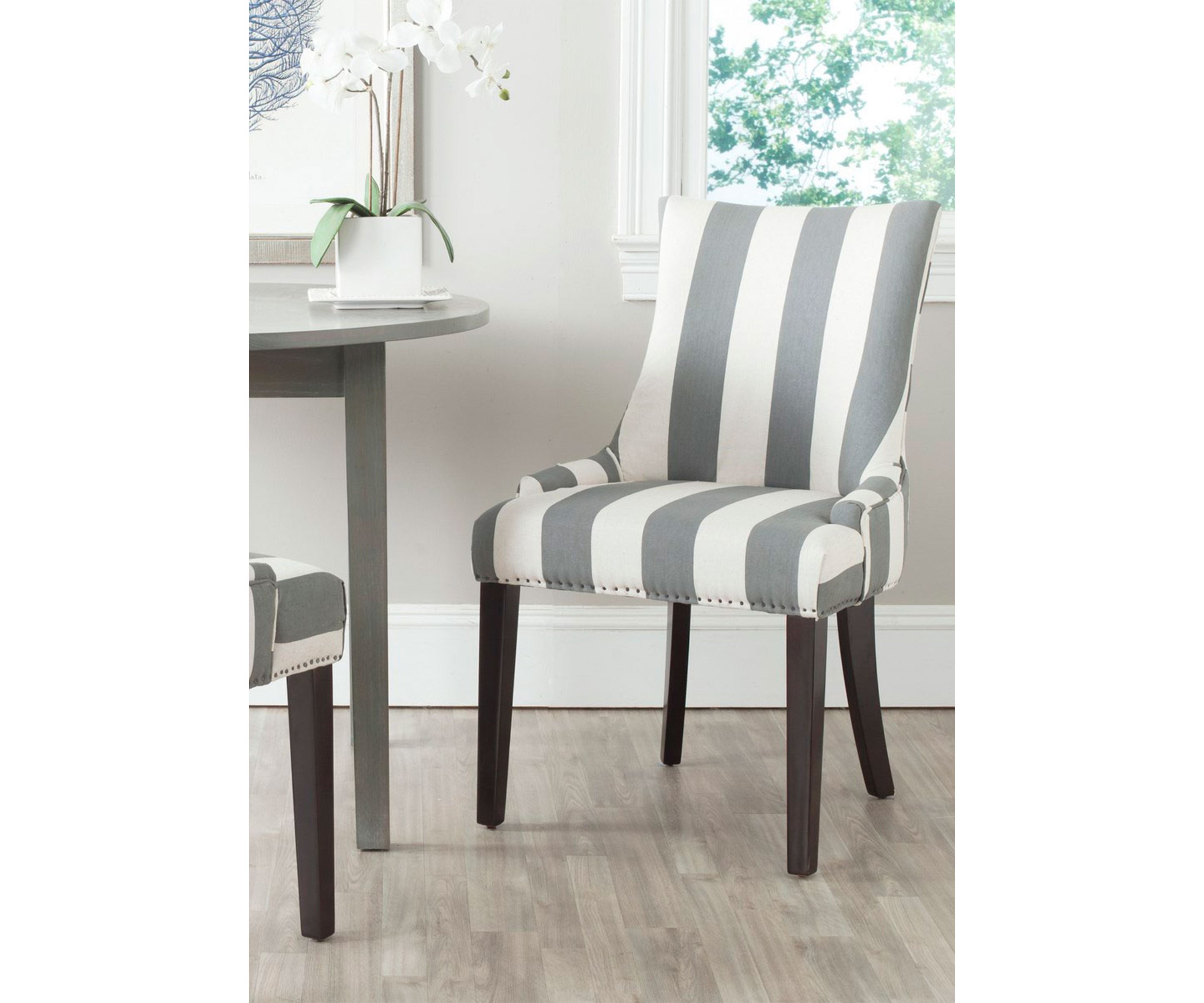Set of 2 Lester Dining Chair Gray and Bone Striped