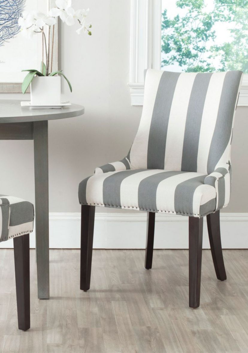 Set of 2 Lester Dining Chair Gray and Bone Striped
