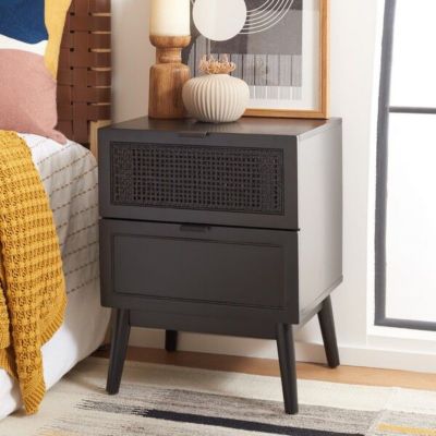 Safavieh Baisley 2 Drawer Rattan Nightstand, Black
