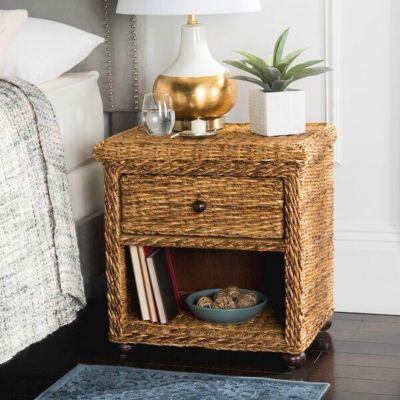 Safavieh Magi Natural Brown Wicker Nightstand With Drawer And 8"H Storage