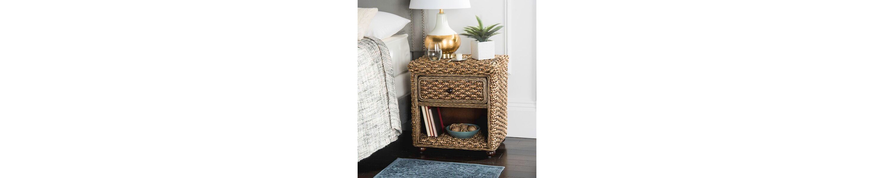 Musa Braided Brown Wash Wicker Nightstand With Drawer And 8"H Storage