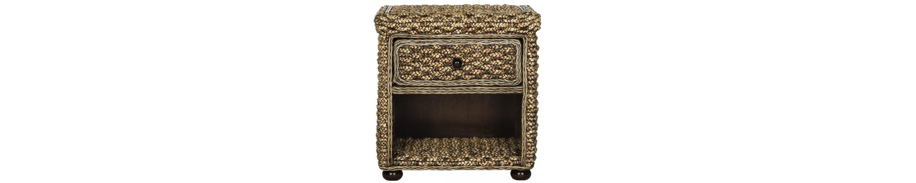 Musa Braided Brown Wash Wicker Nightstand With Drawer And 8"H Storage