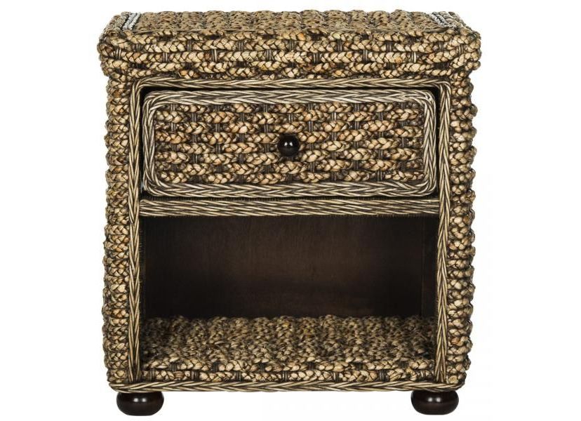 Musa Braided Brown Wash Wicker Nightstand With Drawer And 8"H Storage