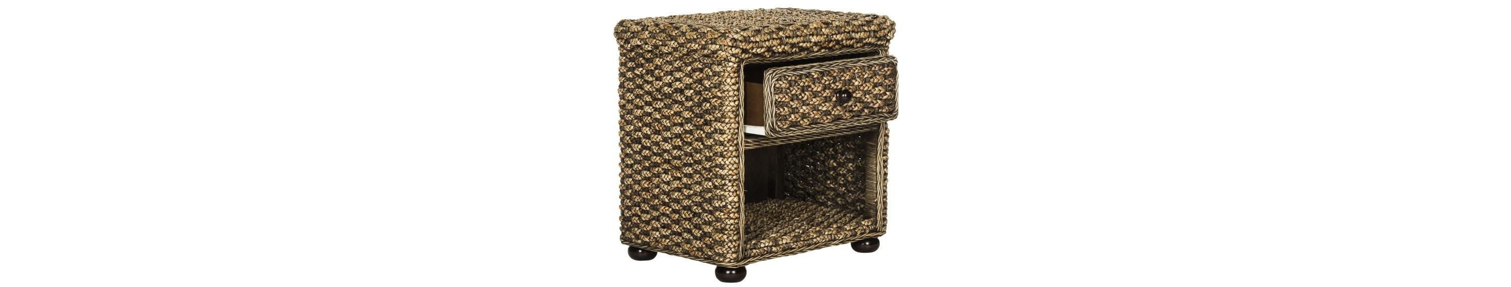 Musa Braided Brown Wash Wicker Nightstand With Drawer And 8"H Storage