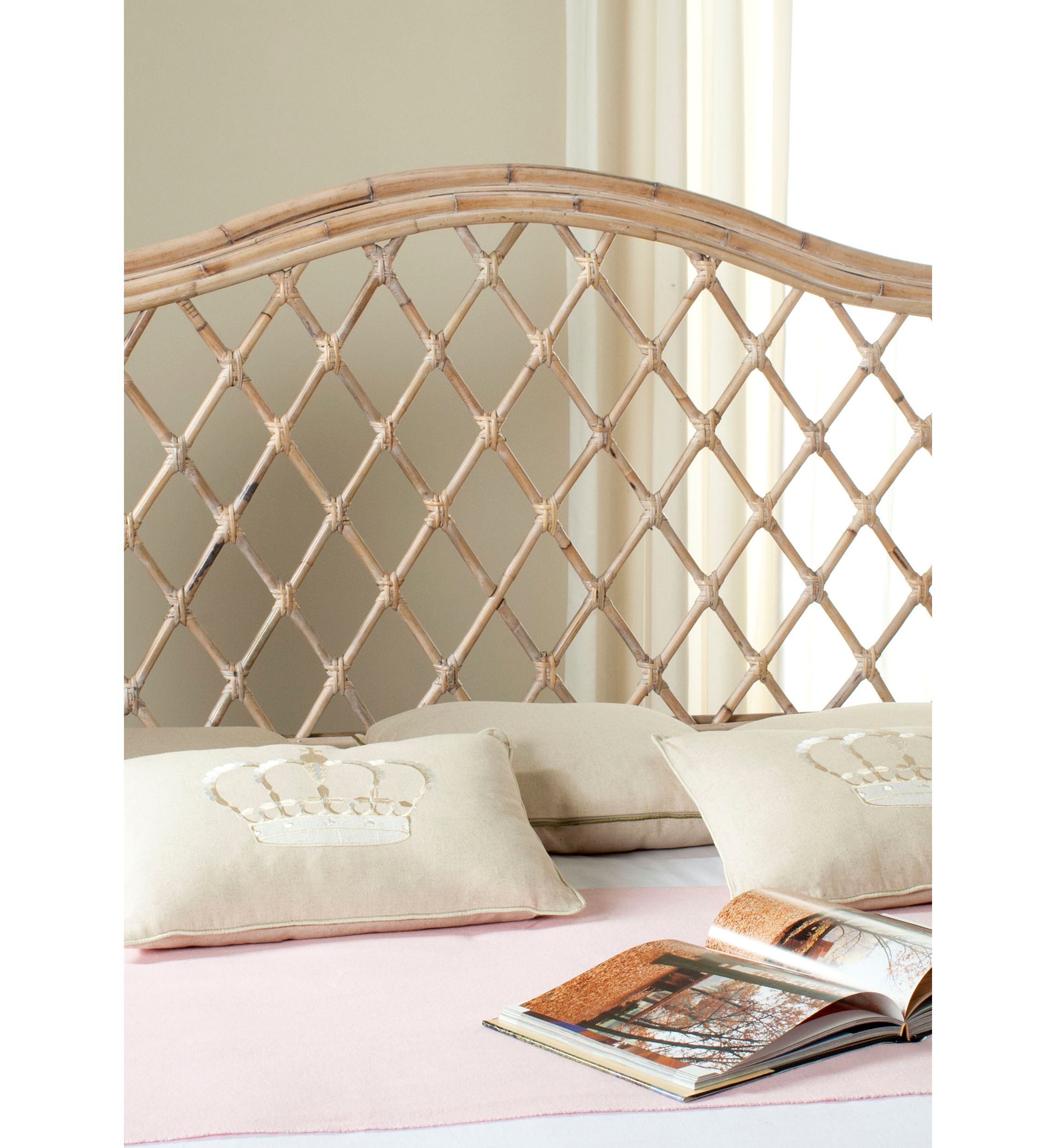 Gabrielle White Washed Wicker Headboard