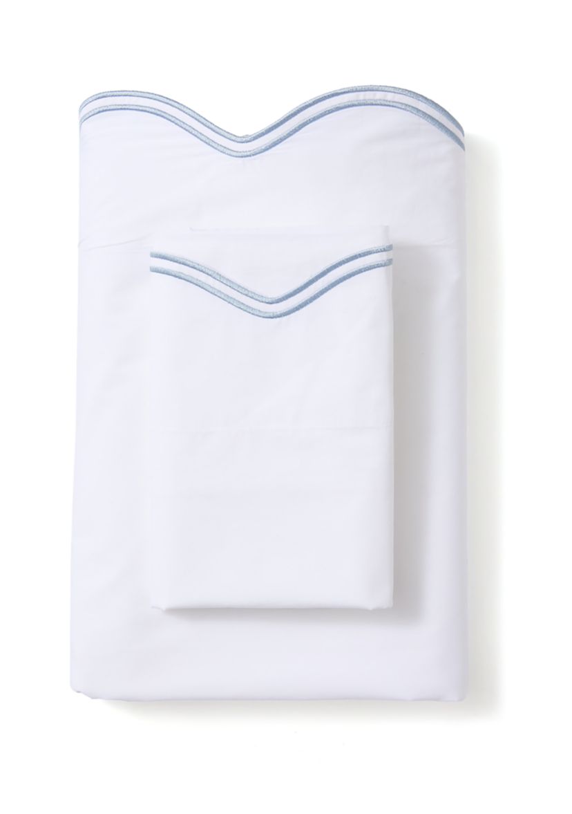 Wave Blue Embroidered 300 Thread Count Sheet Set