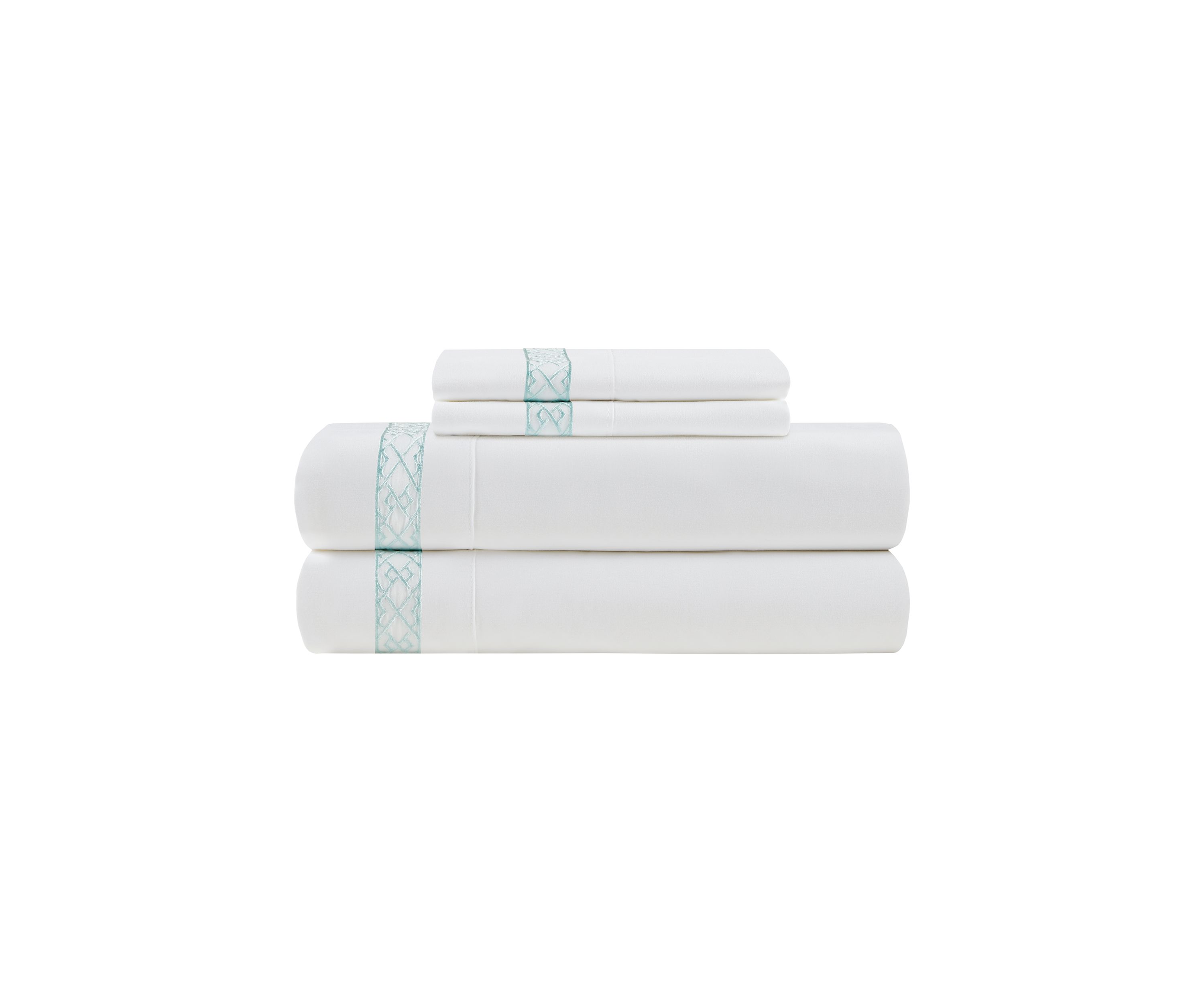 Embroidered Aqua Sheet Set