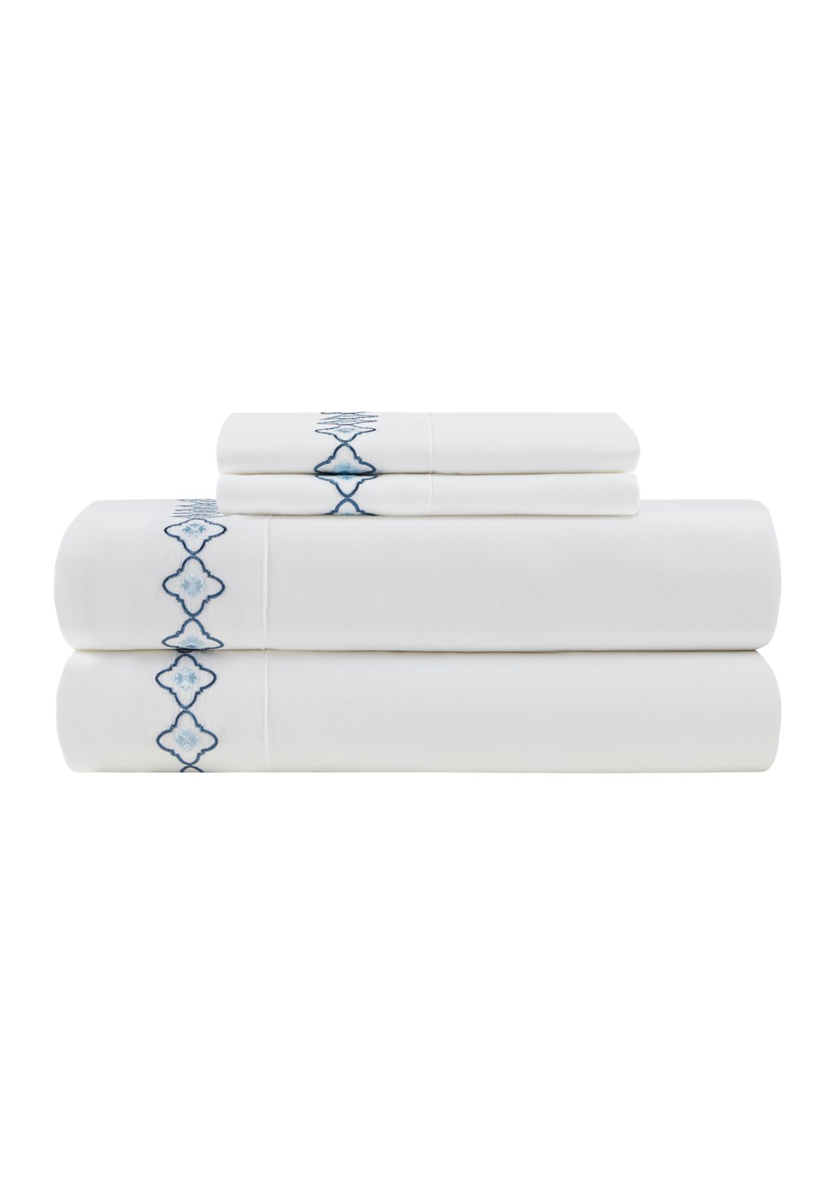Embroidered Blue Medallion Sheet Set