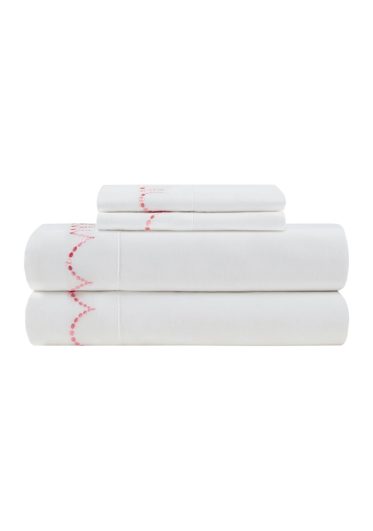 Embroidered Coral Scallop Sheet Set