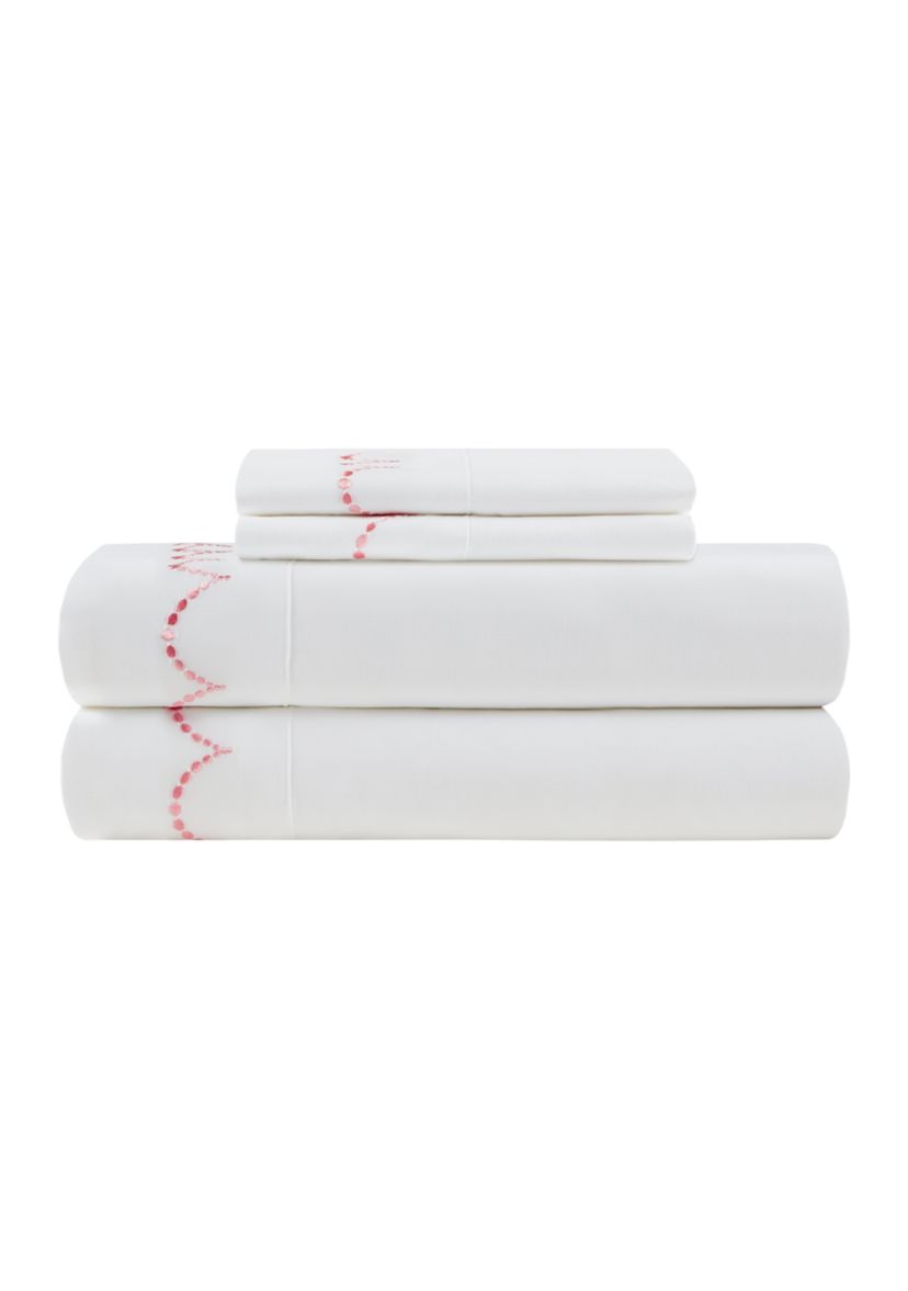 Embroidered Coral Scallop Sheet Set
