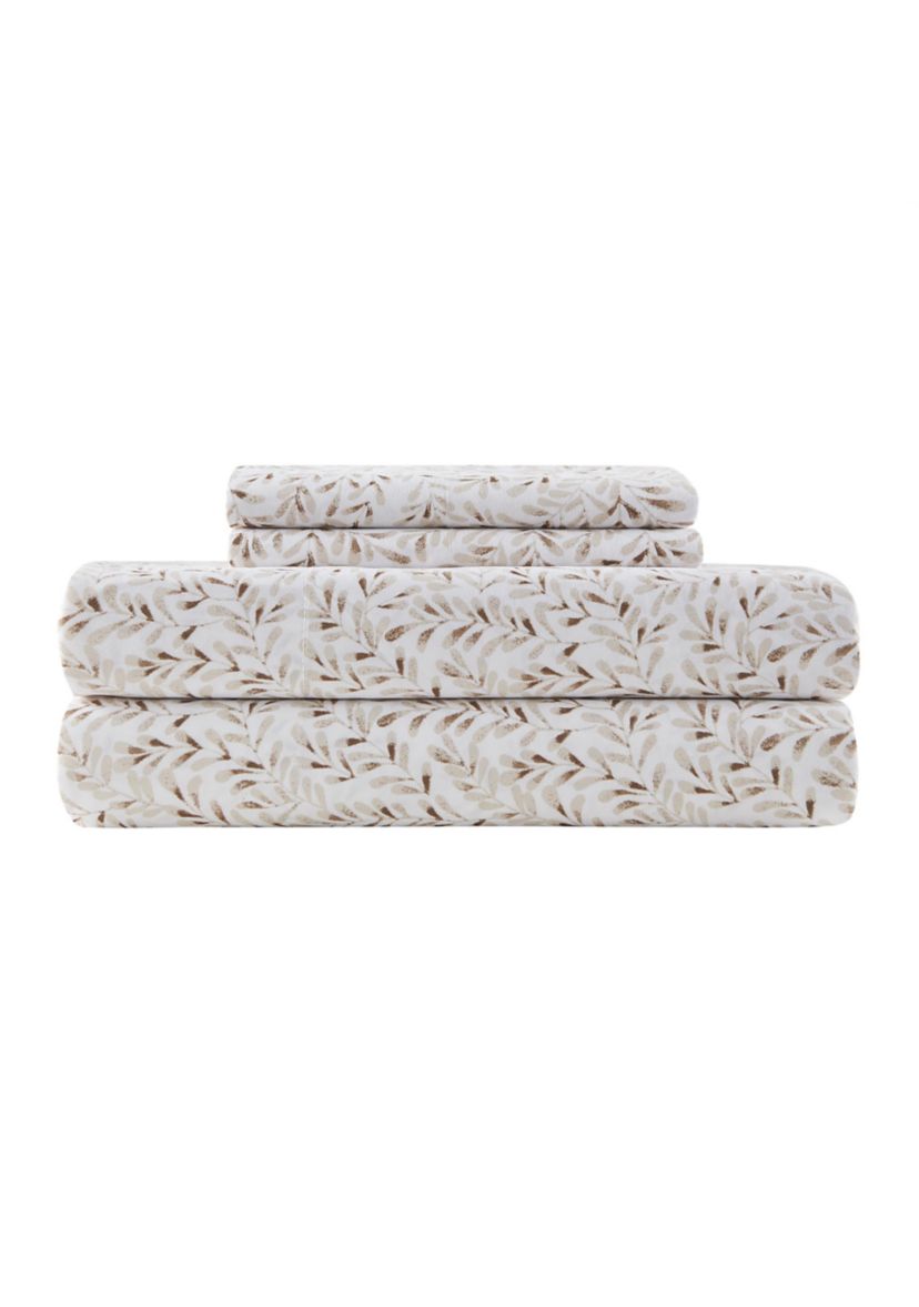 4 Piece Embroidered Microfiber Sheet Set