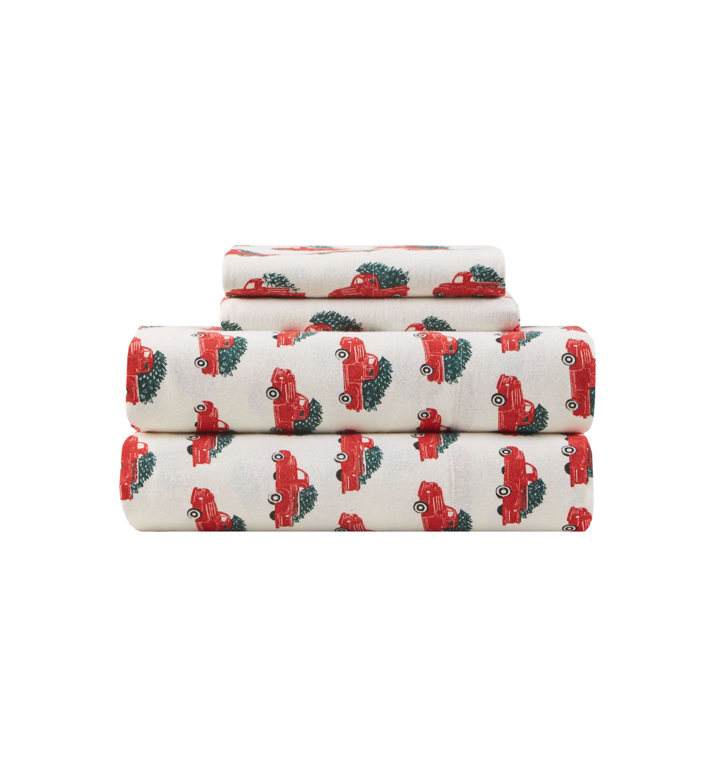 Christmas Wishes Truck With Tree Flannel Sheet Set
