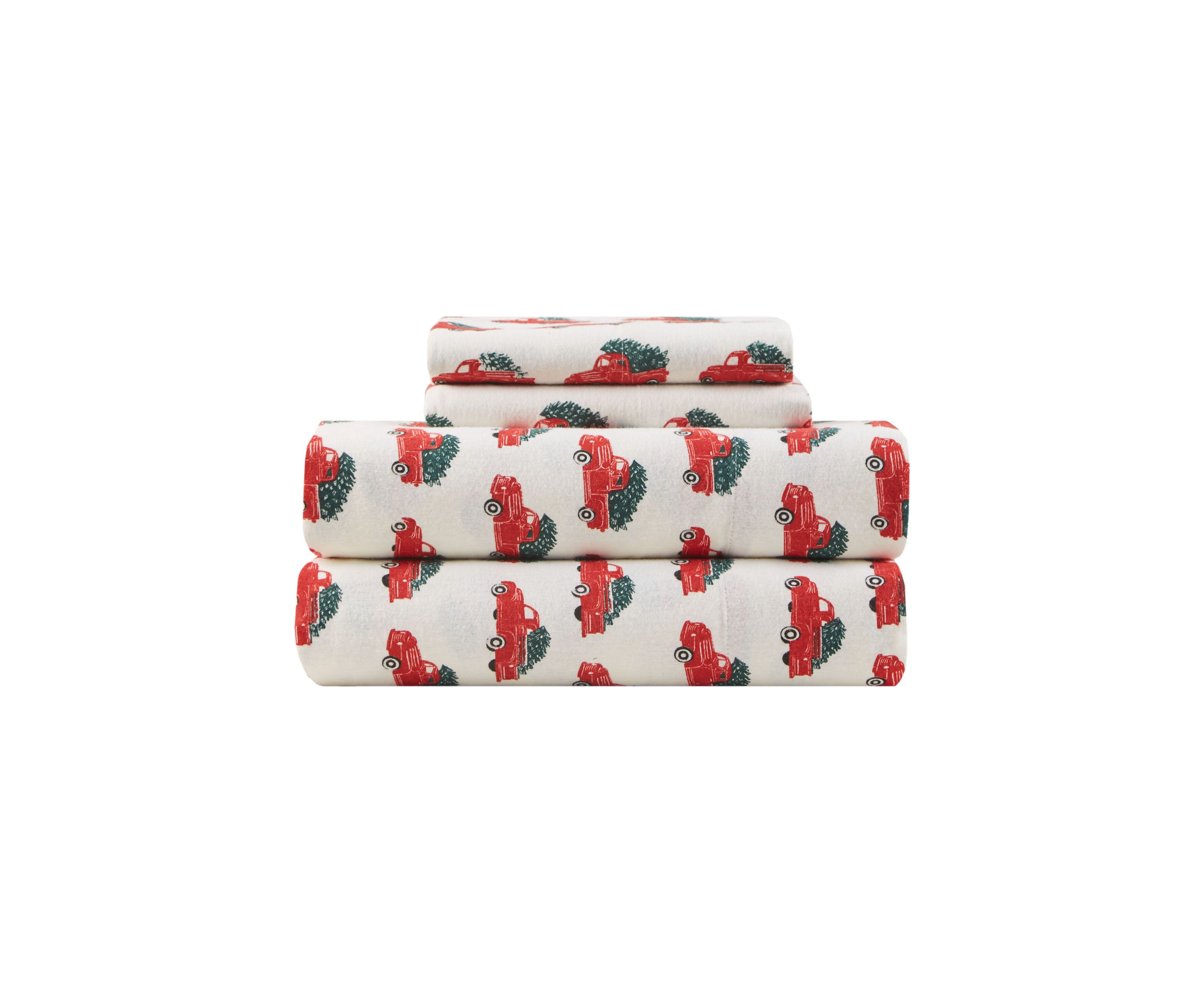 Christmas Wishes Truck With Tree Flannel Sheet Set