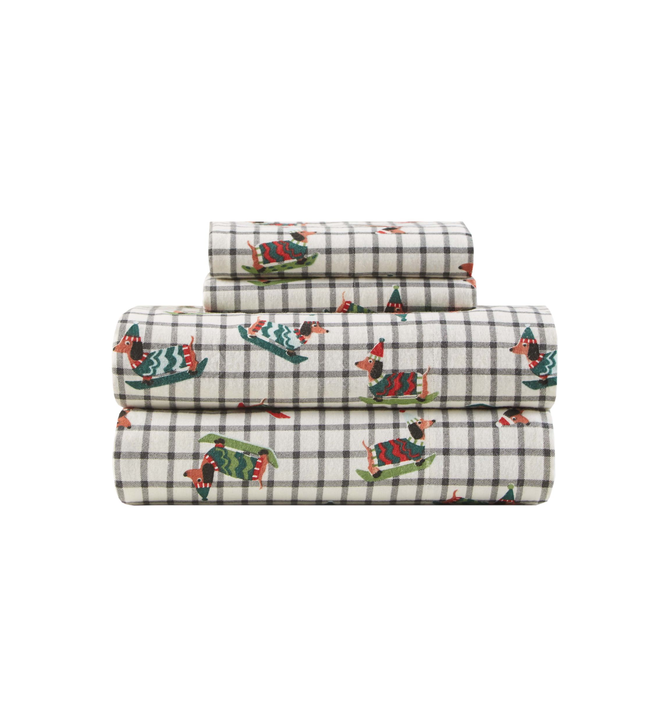 Christmas Wishes Dachshund Flannel Sheet Set