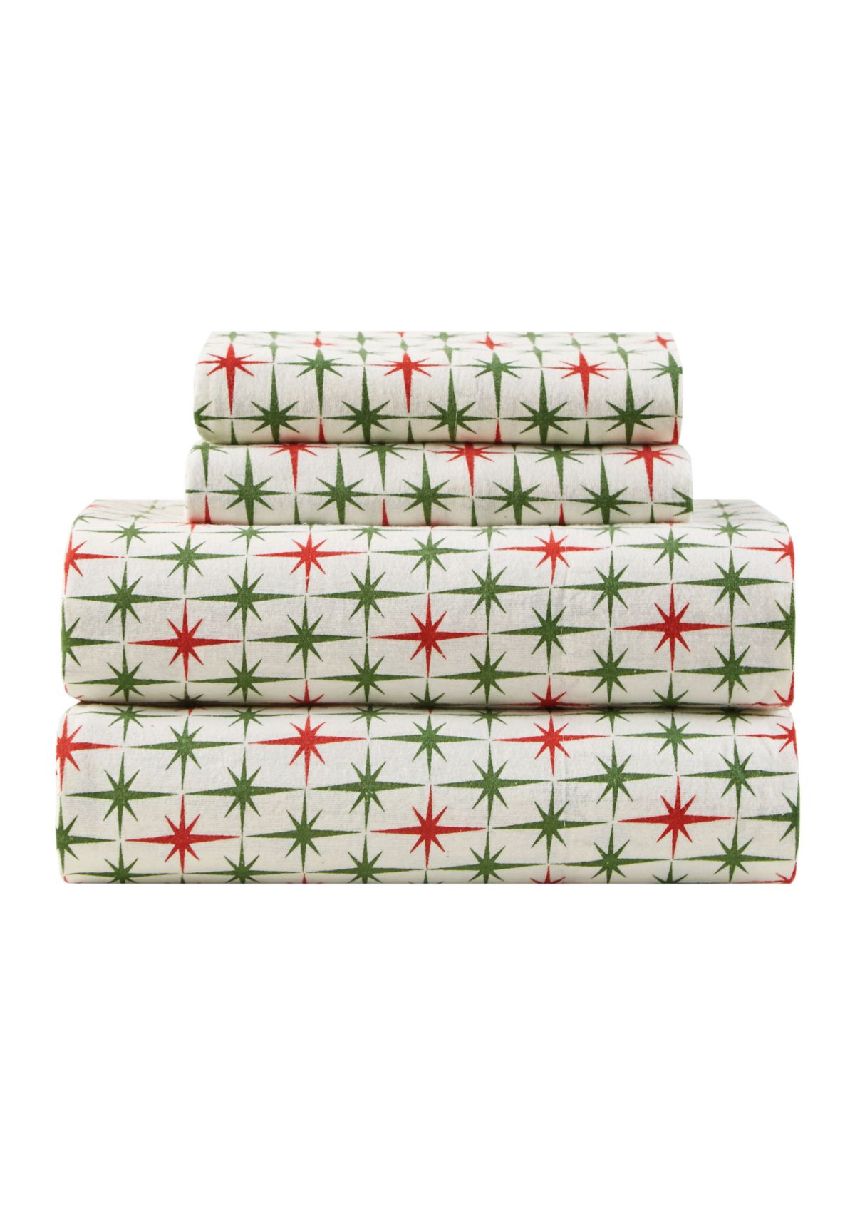 Vintage Christmas Stars Flannel Sheet Set 