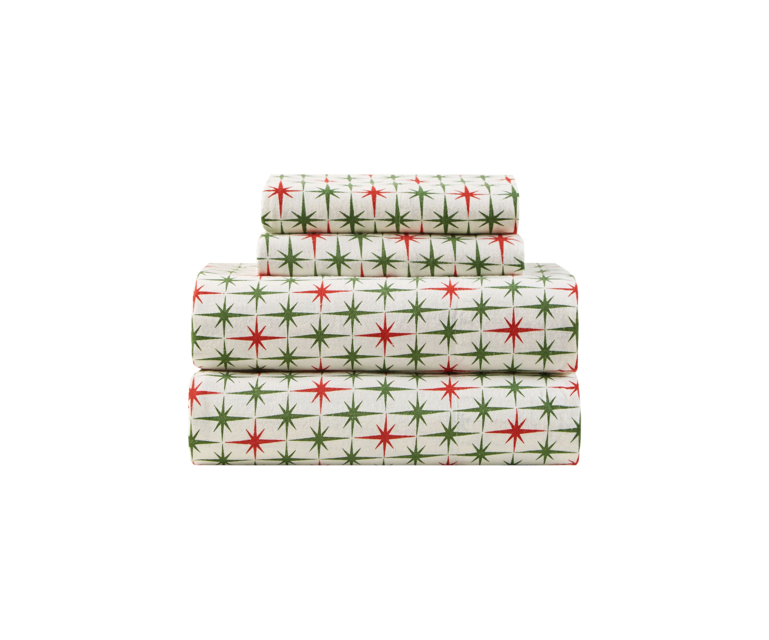 Vintage Christmas Stars Flannel Sheet Set 