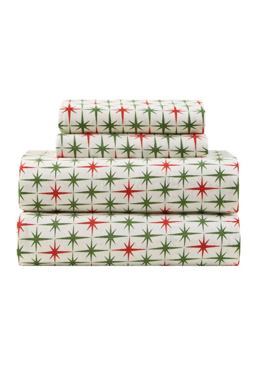 Vintage Christmas Stars Flannel Sheet Set 