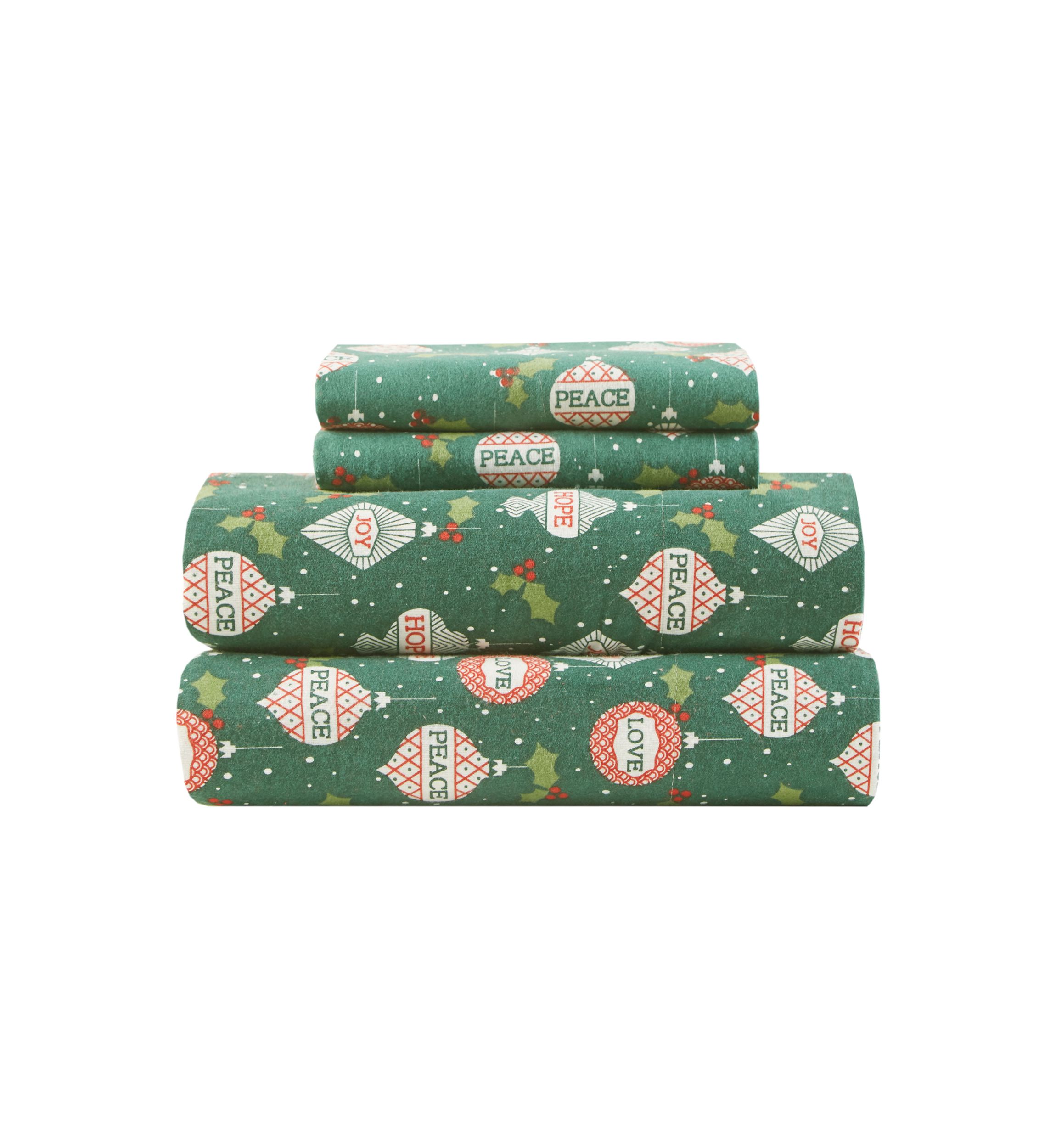 Vintage Christmas Ornament Flannel Sheet Set