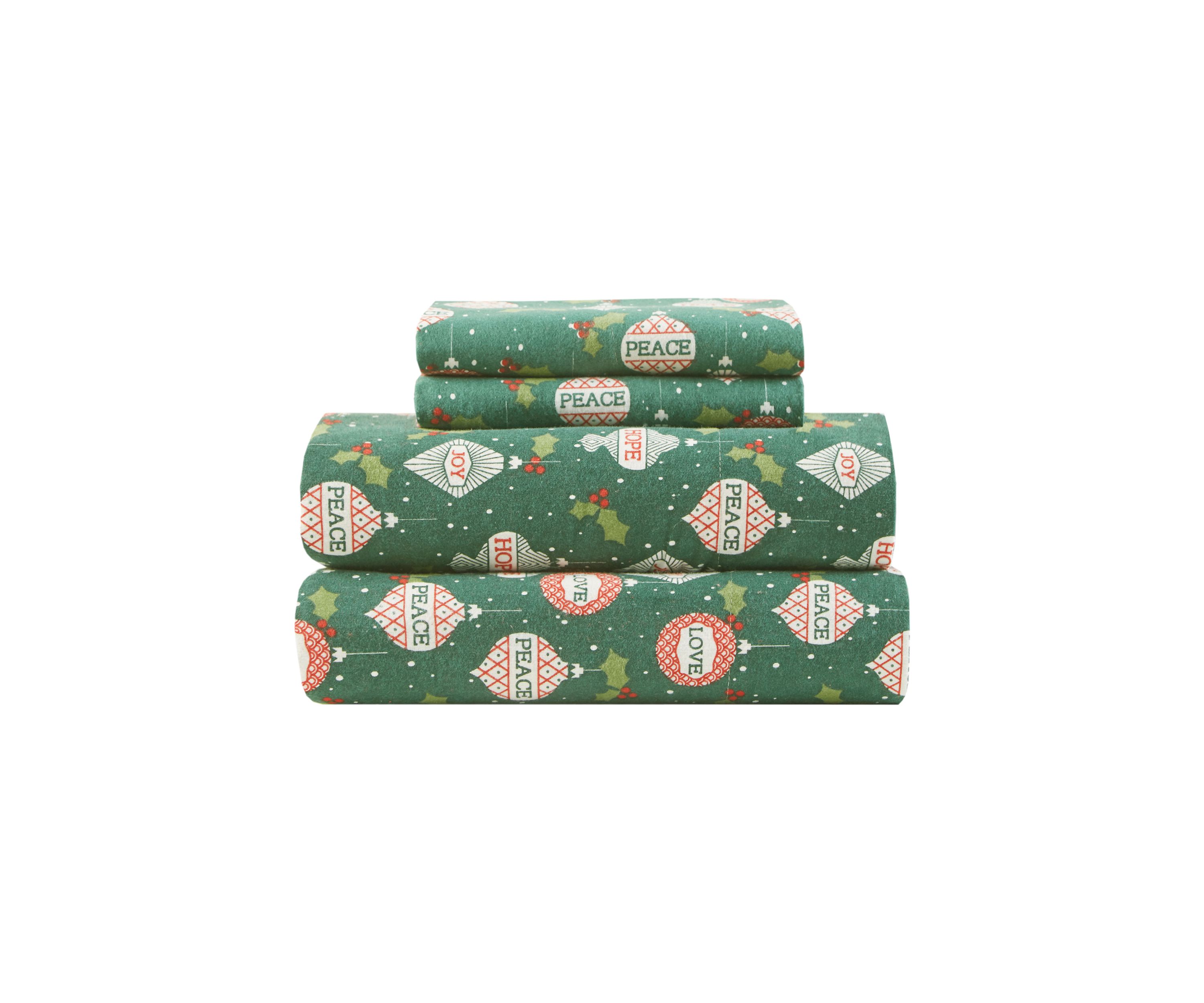 Vintage Christmas Ornament Flannel Sheet Set